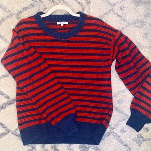 Madewell striped Grady balloon- sleeve pullover  navy and red. #sweaterweather